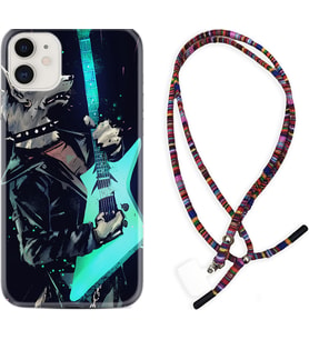 Apple iPhone 11 12 13 Mini Kılıf Boyun Asklı Rasta Silikon Dog Guitar 1789