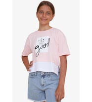 Breeze Kız Çocuk Crop Tişört Yazı Baskılı Yanları Yırtmaçlı 9-14 Yaş, Pembe