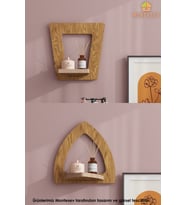 Ahşap Dekoratif Duvar Rafı 2 li Set ( MTS-176 ) (Kahverengi Açık)