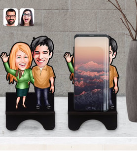 BK Gift Kişiye Özel Sevgililer Karikatürlü Ahşap Biblo Telefon Standı-110