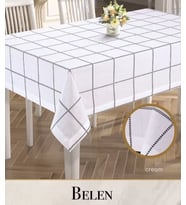 Keten Tek Masa Örtüsü Tablecloth 140x180 cm Yemek Masası Örtüsü Belen Model Krem