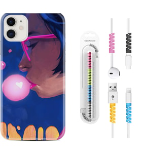 Apple iPhone 11 12 13 Mini Kılıf Kablo Koruma Spiral Silikon Sakız ve Kız 1767