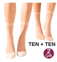 Kadın Fit 15 Ince Parlak 2li Tül Soket Çorap - Dayanıklı Esnek Kadın Çorabı (Ten)