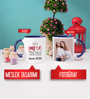 Drama Öğretmenine Hediye Drama Öğretmeni Kupa Bardak Lacivert Fotoğraflı