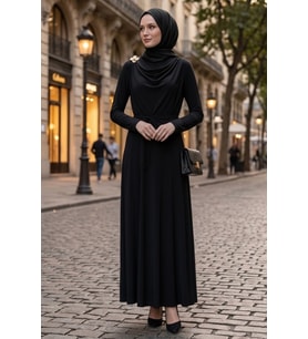 Şal Bağlamalı Elbise 1691 - Siyah