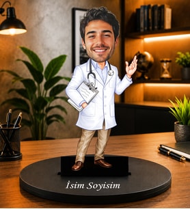 Kişiye Özel Doktor Biblo – Karikatür Doktor Figürü, İsim Soyisim Yazılı Hekim Hediyesi doktora hediye