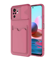 Xiaomi Redmi Note 10 Kılıf Kartlıklı Lens Kapatmalı Kapak (Koyu Mor)
