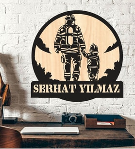 Kişiye Özel İtfaiye Adam Çocuk Kahraman Temalı Ahşap Duvar Tablo
