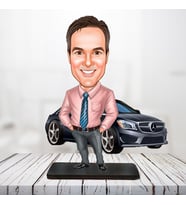KİŞİYE ÖZEL KARİKATÜR BİBLO GRİ MERCEDESLİ ADAM
