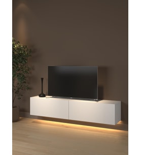 Rami Duvara Monte Led Işıklı, Dolaplı Tv Ünitesi - Tv Sehpası - Minifiksli - Beyaz