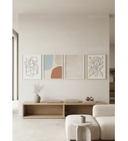 Minimalist Soyut Bitkisel Çizgiler 4’lü Ahşap Çerçeveli Tablo Seti