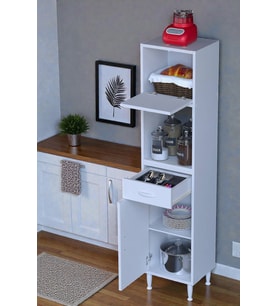 Eliusta Avelin Kapaklı Mini/Midi Fırın Dolabı 40 cm Beyaz Çok Fonksiyonlu 40x163,4x32,5 cm Mutfak Dolabı