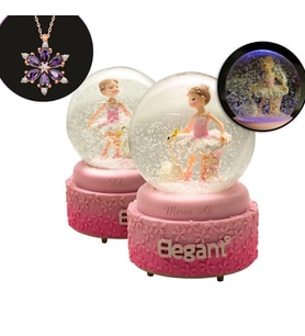 Balerin Kız Işıklı Müzikli Kar Küresi Ve Lotus Çiçeği Kolye