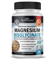 BioSchwartz Magnesium Bisglycinate %100 Chelate No-Laxative Effect - Maximum Absorption- Fully Reacted & Buffered for Energy Muscle Bone & Joint Support -180 Vegi Capsul.47.