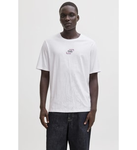 Jack & Jones Erkek Bisiklet Yaka Grafik Baskılı Tişört (Beyaz)