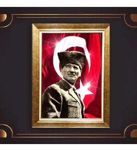 Altın Varaklı Çerçeveli Paspartulu Atatürk Tablo nl02A681 (Gold)