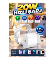 iPhone 11 12 13 14 Pro ve Pro Max Uyumlu 20W PD Hızlı Şarj Adaptörü – 1.2 m Lightning Kablo Seti