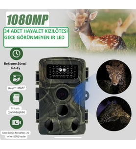 Fotokapan Video Kamera 128 GB Kart Destekli 36 MP Su Geçirmez Gece Parlama Yapmaz