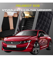 Peugeot 508 Siyah Renk Tay Tüyü Cepli & Terletmez Sırtlı Oto Koltuk Minder Seti - Koltuk Koruma Kılıfı (ÖN & ARKA TAM SET)