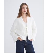 LCW Modest Ekru V Yaka Oversize Müslin Kadın Kimono