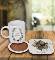 Kişiye Özel Tasarım Kupa Bardak Ve Fotoğraflı Ahşap Bardak Altlığı 99267 (Krem)