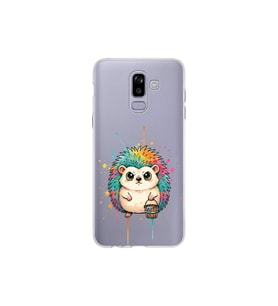 Samsung Galaxy J8 ile Uyumlu Splash Kirpi Tasarımlı Şeffaf Silikon Kılıf