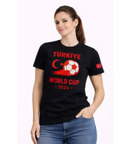 Türkiye World Cup 2026 Baskılı Tişört Futbol Temalı Forma T-Shirt - Siyah