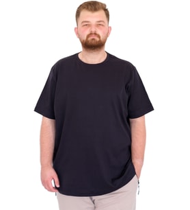 Mode XL Büyük Beden Erkek T-Shirt Bisiklet Yaka U25035 Lacivert