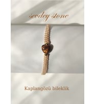 Sevdey Stone kalp kaplangözü taşlı makrome bayan el işçiliği bileklik (Bej - Kahverengi)