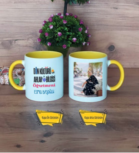 Din Kültürü Öğretmeni Kupa Bardak Sarı Fotoğraflı Öğretmenler Günü Hediyesi