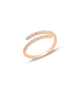 Gümüş rose zirkon taşlı üstten ayarlamalı yüzük SGTL11813ROSE