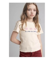 Defacto Slım Fıt Desenli Fitilli Kaşkorse Ekru Kız Çocuk T-Shirt B6689A8/ER98