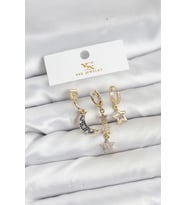 Pirinç Gold Renk Zirkon Taşlı Ay ve Yıldız Model YSX Trio Küpe Seti - TJ-BKP11574