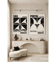 Minimalist Geometrik 2'li Ahşap Çerçeveli Tablo Seti