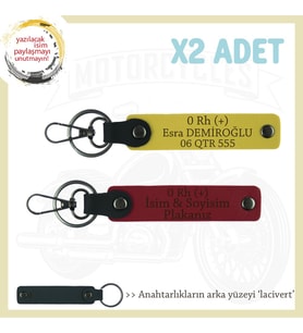 Motor Severlere, İsim Plaka ve 0 Rh (+) Kan Grubu, Tasarım Hediye 2'li Anahtarlık, Kırmızı-Sarı-Laci (Çok Renkli)