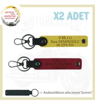 Motor Severlere, İsim Plaka ve 0 Rh (+) Kan Grubu, Tasarım Hediye 2'li Anahtarlık, Kırmızı-Sarı-Laci (Çok Renkli)