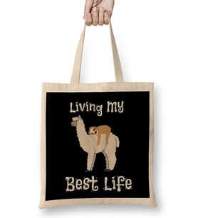 Cute Sloth & Llama Living My Best Life Animal Bez Çanta Uzun Saplı