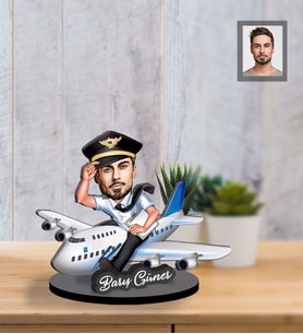 Kişiye Özel Pilot Karikatürlü İki Katmanlı Ahşap Biblo Bay-5