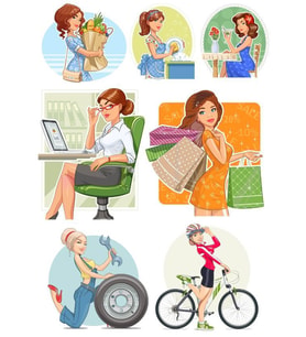 Çalışan Kadın Sticker Set 7 Parça Telefon, Tablet, Defter, Laptop Sticker