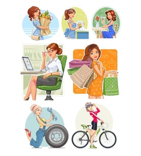 Çalışan Kadın Sticker Set 7 Parça Telefon, Tablet, Defter, Laptop Sticker
