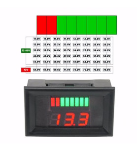 Akü Pil Kapasite Göstergesi Voltmetreli 70V-12V/24V/36V/48V/60V Pillerle Uyumlu  Kurşun Asit Batarya