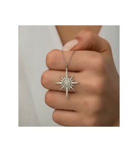 Zirkon Taşlı Kuzey Yıldızı Kutup Yıldızı Motifli Beyaz Renk 925 Ayar Gümüş Kolye