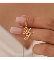 Vaoov 925 Ayar Gümüş El Yazısı İki Harfli Kolye (Gold)