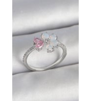 Pirinç Gümüş Renk Beyaz Mineli Pembe Zirkon Taşlı Çiçek Model Kadın Yüzük 5886