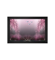 Kuğular ve Kırmızı Çiçekler Soyut Motifli Kanvas Tablo 50 x 70 cm Siyah Çerçeve