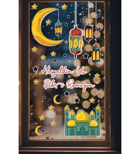 Ramazan Ayı Temalı Cam Duvar Süsleri - Hoşgeldin Ramazan Sticker Seti Ramazan Sticker Seti