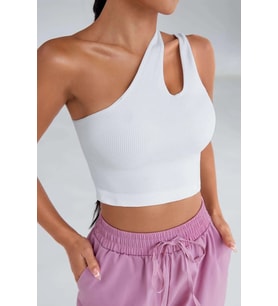 Kadın Beyaz Tek Omuz Cut Out Detaylı Crop Top Bluz