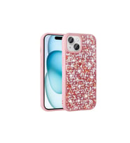 Apple iPhone 15 Uyumlu Kılıf Parlak Taşlı Tasarım Zore Linea Diamond Kapak (Pembe)
