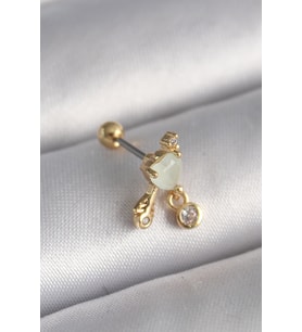 316L Çelik Gold Renk Beyaz Mineli Kalp Sallantı Zirkon Taşlı Tragus Piercing 588 - HPSBYI2732-1