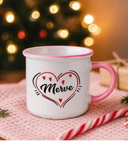 BK Gift Kişiye Özel İsimli Pembe Emaye Kupa Bardak -8, Arkadaşa Hediye, Sevgiliye Hediye